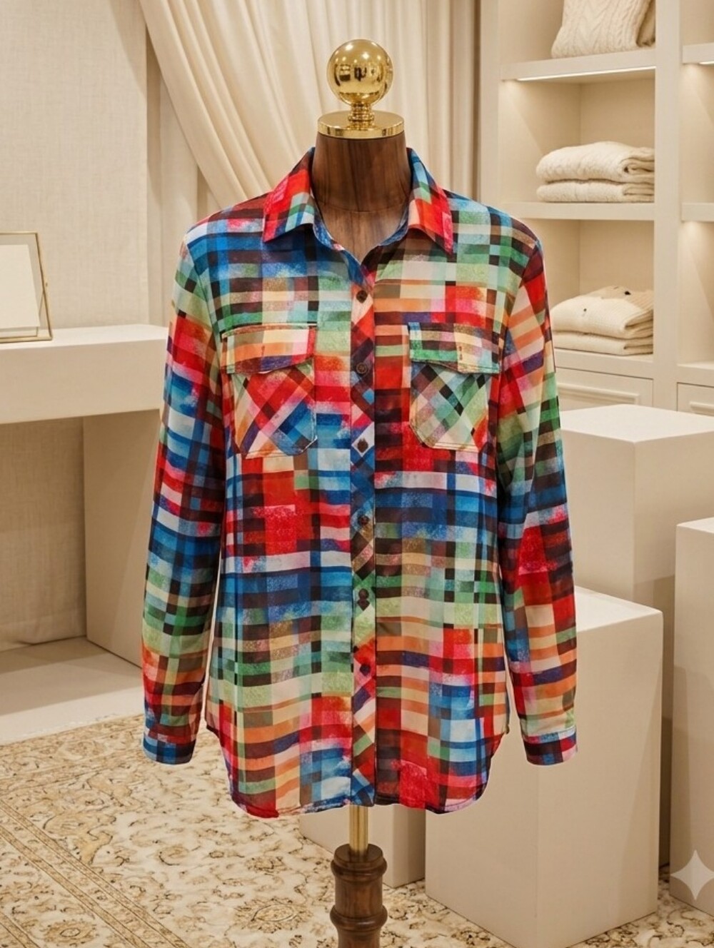 Country Plaid Button-Up Top Size Medium